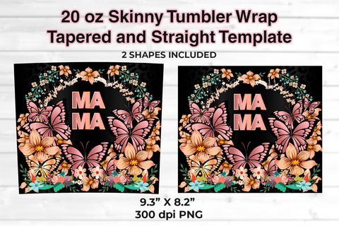MAMA Lilac Butterflies & Flowers 20 oz Skinny Tumbler Wrap Sublimation Design Sublimation Sublimatiz Designs 