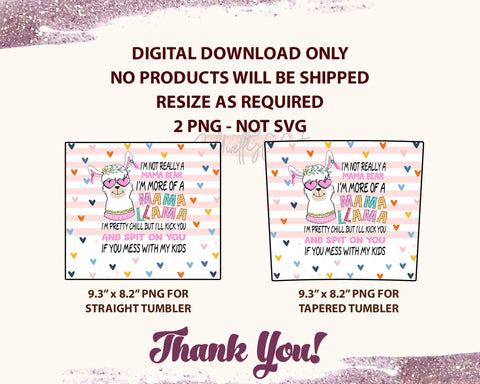 Mama Llama, 20oz Skinny Wrap Design Straight PNG Sublimation CaldwellArt 