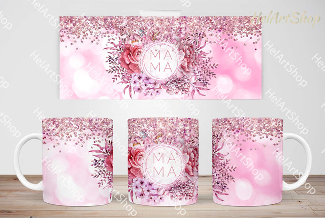 Mama Mug PNG, Pink Floral 11Oz Mug Png Sublimation _HelArtShop_ 