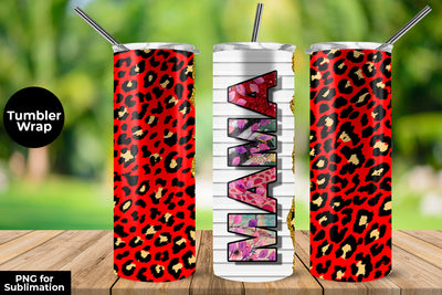 MAMA Red Leopard 20 oz Skinny Tumbler Wrap Sublimation Design Sublimation Sublimatiz Designs 
