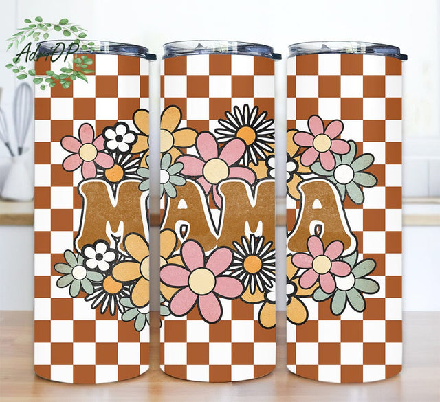 Mama Retro Flower Print 20oz Skinny Tumbler Png, Retro Flower Tumbler Wrap, Western Mama Png, Retro Tumbler, Floral Png, Mothers Day Tumbler Wrap Sublimation AdriOP 