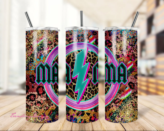 MAMA Rock N Roll Lightning Bolt Tumbler Design Mother's Day Cheetah Print Sublimation Designs Downloads Sublimation TrendingDesign 