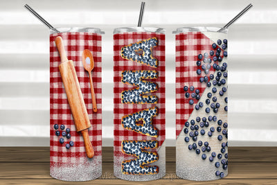 MAMA Skinny Tumbler 20oz | Blueberry Pie | White Wood Sublimation Marlene Campos 