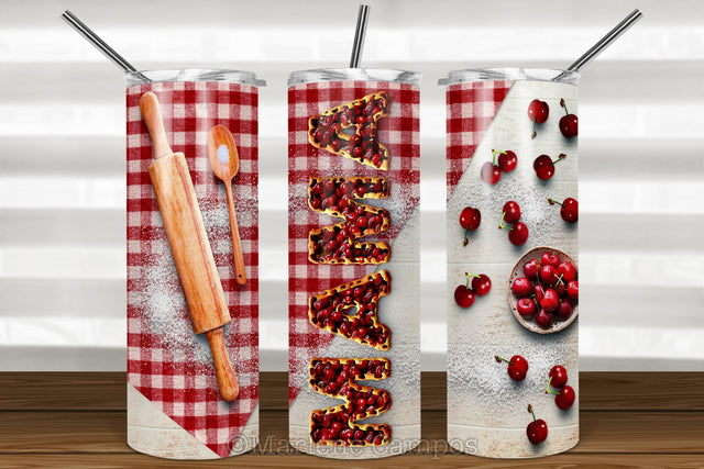 MAMA Skinny Tumbler 20oz | Cherry Pie | White Wood Sublimation Marlene Campos 