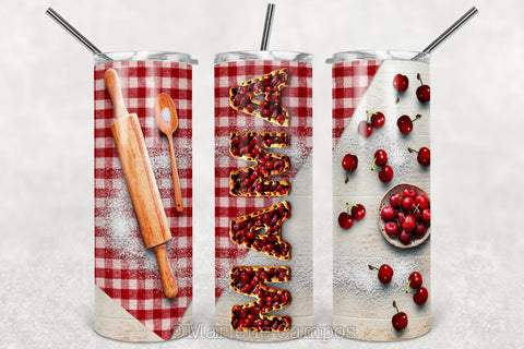 MAMA Skinny Tumbler 20oz | Cherry Pie | White Wood Sublimation Marlene Campos 