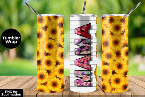 MAMA Sunflowers 20 oz Skinny Tumbler Wrap Sublimation Design Sublimation Sublimatiz Designs 