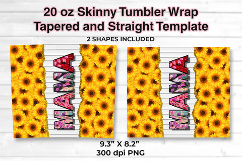 MAMA Sunflowers 20 oz Skinny Tumbler Wrap Sublimation Design Sublimation Sublimatiz Designs 