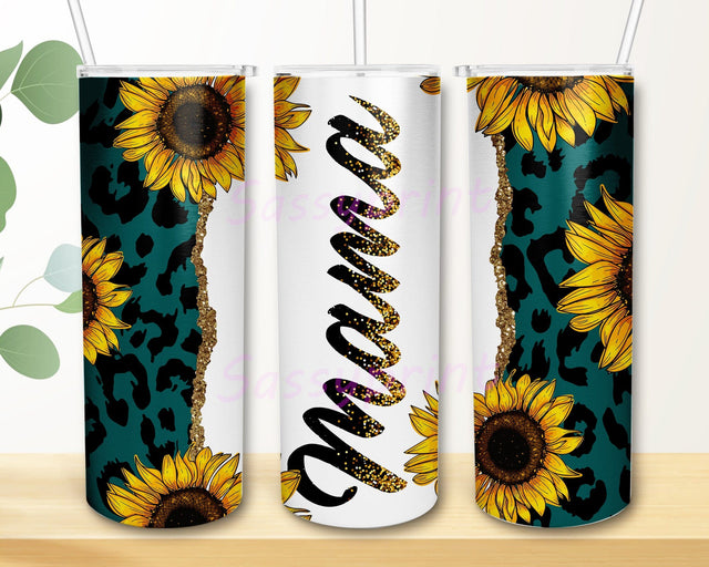 Mama Sunflowers 20oz Skinny Tumbler, Mama Glitter Tumbler Png, Leopard Tumbler Wrap, Sunflowers Tumbler Design, Mother's Day Gift, Digital Download Sublimation sassyprint 