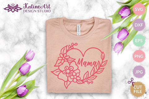 Mama svg file, heart floral frame. Mothers day clipart. Happy mothers day gift. Gift for mom, digital download SVG KatineArt 