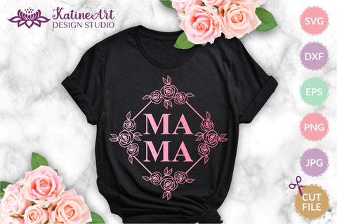 Mama svg file, mothers day clipart, split geometric floral frame with roses. Happy mothers day gift. Gift for mom, digital download SVG KatineArt 
