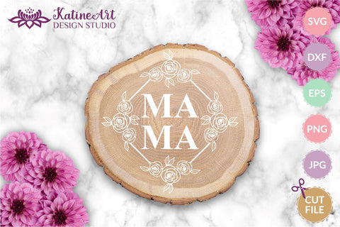 Mama svg file, mothers day clipart, split geometric floral frame with roses. Happy mothers day gift. Gift for mom, digital download SVG KatineArt 