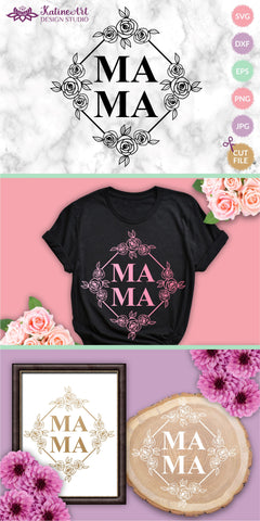 Mama svg file, mothers day clipart, split geometric floral frame with roses. Happy mothers day gift. Gift for mom, digital download SVG KatineArt 