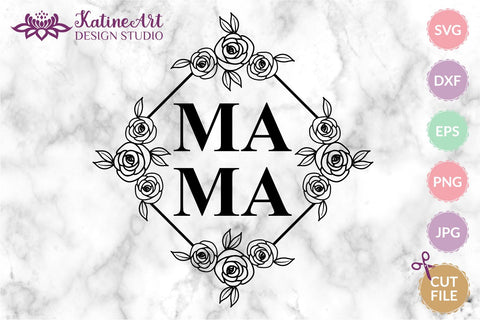 Mama svg file, mothers day clipart, split geometric floral frame with roses. Happy mothers day gift. Gift for mom, digital download SVG KatineArt 