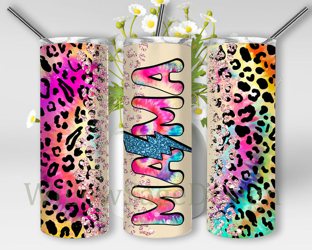 Mama Tie Dye Full Tumbler Wrap, Mama Lightning Bolt Glitter 20oz Skinny Tumbler, Mama Leopard Tumbler Png, Mama Sublimation Design, Mother's Day Gift, Instant Download Sublimation WillowSageDesign 