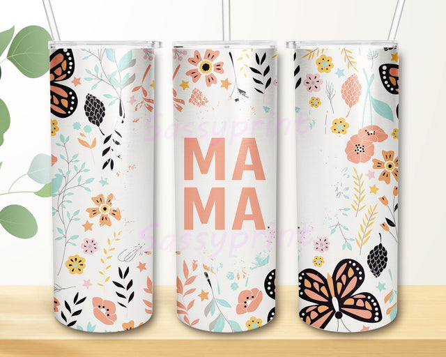 Mama Tumbler PNG, Flower Tumbler Design, Mama 20 oz Skinny Tumbler PNG for Sublimation Sublimation sassyprint 