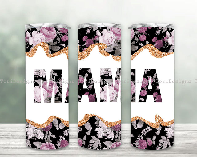 Mama Tumbler PNG, Watercolor Florals Mama 20 oz Skinny Tumbler, Rose Floral Sublimation Sublimation ToriDesigns 