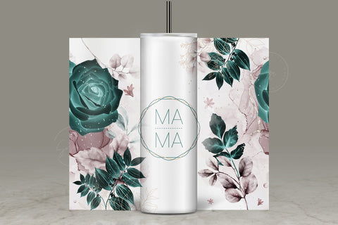 MAMA Tumbler, Skinny Tumbler 20 oz Design Wrap, Green Gold Floral Tumbler wrap PNG, Seamless Sublimation Design PNG, Skinny Travel Tumbler Sublimation Syre Digital Creations 
