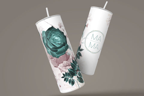 MAMA Tumbler, Skinny Tumbler 20 oz Design Wrap, Green Gold Floral Tumbler wrap PNG, Seamless Sublimation Design PNG, Skinny Travel Tumbler Sublimation Syre Digital Creations 