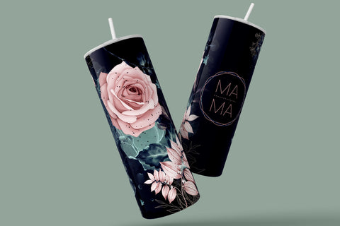 MAMA Tumbler, Skinny Tumbler 20 oz Design Wrap, Pink Gold Floral Tumbler wrap PNG, Seamless Sublimation Design PNG, Skinny Travel Tumbler Sublimation Syre Digital Creations 