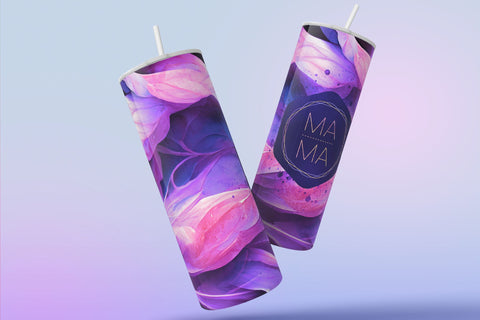 MAMA Tumbler, Skinny Tumbler 20 oz Design Wrap, Purple Gold Floral Tumbler wrap PNG, Seamless Sublimation Design PNG, Skinny Travel Tumbler Sublimation Syre Digital Creations 