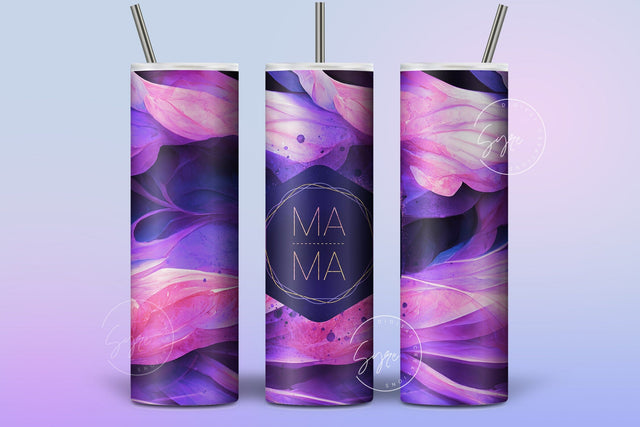 MAMA Tumbler, Skinny Tumbler 20 oz Design Wrap, Purple Gold Floral Tumbler wrap PNG, Seamless Sublimation Design PNG, Skinny Travel Tumbler Sublimation Syre Digital Creations 