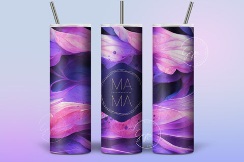 MAMA Tumbler, Skinny Tumbler 20 oz Design Wrap, Purple Gold Floral Tumbler wrap PNG, Seamless Sublimation Design PNG, Skinny Travel Tumbler Sublimation Syre Digital Creations 