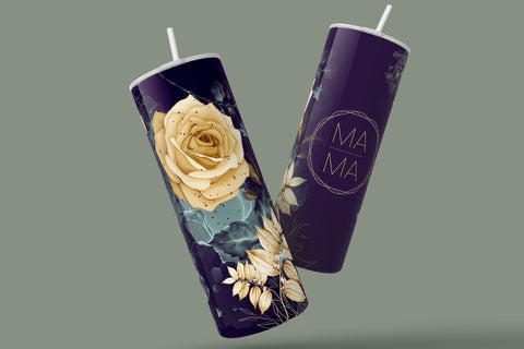 MAMA Tumbler, Skinny Tumbler 20 oz Design Wrap, Yellow Gold Floral Tumbler wrap PNG, Seamless Sublimation Design PNG, Skinny Travel Tumbler Sublimation Syre Digital Creations 