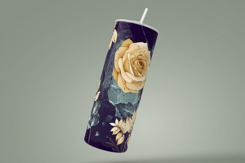 MAMA Tumbler, Skinny Tumbler 20 oz Design Wrap, Yellow Gold Floral Tumbler wrap PNG, Seamless Sublimation Design PNG, Skinny Travel Tumbler Sublimation Syre Digital Creations 