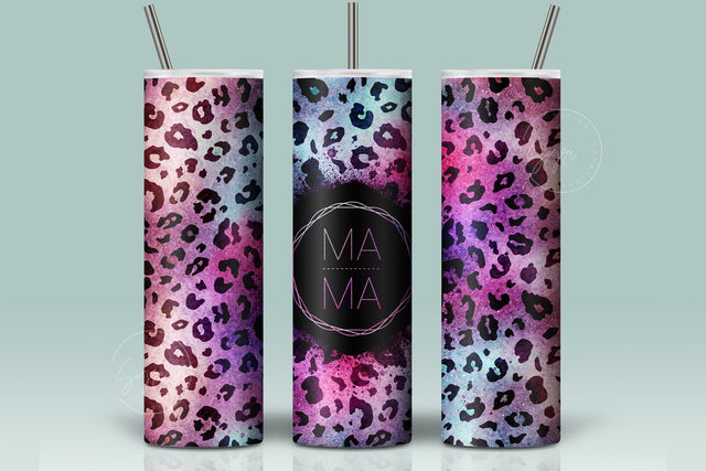 MAMA Tumbler Wrap, MomLife Tumbler Design, Rainbow Leopard Glitter Print, 20oz Skinny Seamless Sublimation Tumbler, Cheetah Tumbler Wrap Sublimation Syre Digital Creations 