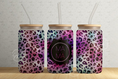 MAMA Tumbler Wrap, MomLife Tumbler, Rainbow Leopard Glitter Print, 16 oz Libbey Glass Can Tumbler Sublimation PNG, Cheetah Tumbler WrapCalculate profit Sublimation Syre Digital Creations 