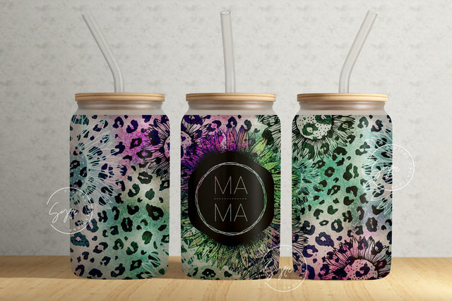 MAMA Tumbler Wrap, MomLife Tumbler, Rainbow Leopard Glitter Print, 16oz Libbey Glass Can Tumbler Sublimation PNG, Cheetah Wrap, Mothers day Gift Idea Sublimation Syre Digital Creations 