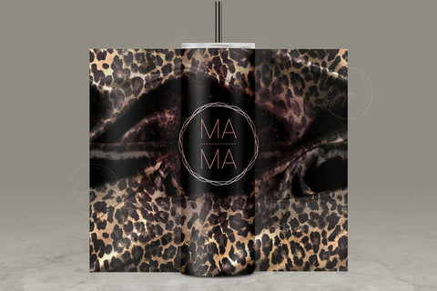 MAMA Tumbler Wrap, MomLife Tumbler Wrap, Leopard Print, Black Satin Fabric, Skinny Tumbler 20 oz Design PNG, Seamless Sublimation Tumbler Sublimation Syre Digital Creations 