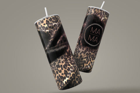MAMA Tumbler Wrap, MomLife Tumbler Wrap, Leopard Print, Black Satin Fabric, Skinny Tumbler 20 oz Design PNG, Seamless Sublimation Tumbler Sublimation Syre Digital Creations 