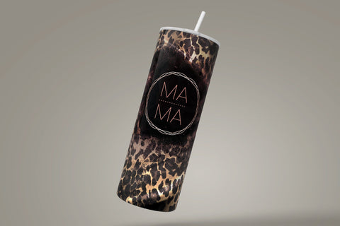 MAMA Tumbler Wrap, MomLife Tumbler Wrap, Leopard Print, Black Satin Fabric, Skinny Tumbler 20 oz Design PNG, Seamless Sublimation Tumbler Sublimation Syre Digital Creations 