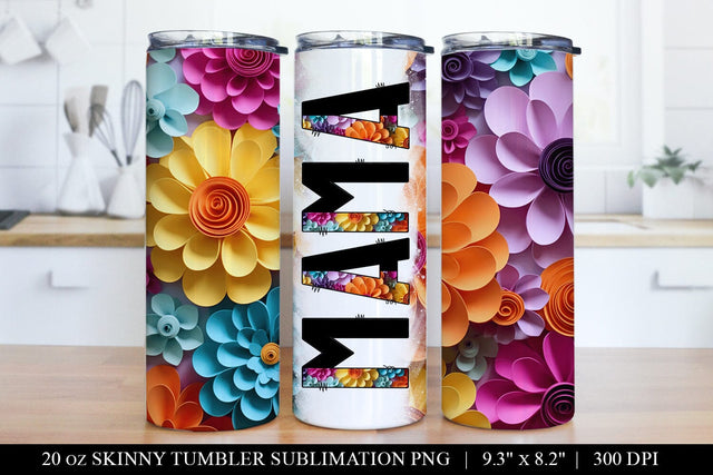 Mama Tumbler Wrap - Paper Flower Tumbler Sublimation PNG Sublimation BijouBay 