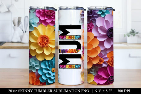 Mama Tumbler Wrap - Paper Flower Tumbler Sublimation PNG Sublimation BijouBay 