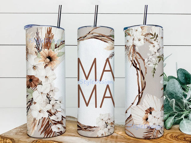 MAMA Tumbler Wrap PNG, Flower Tumbler Design, 20 oz Skinny Tumbler Wrap Sublimation iStyleDesign 