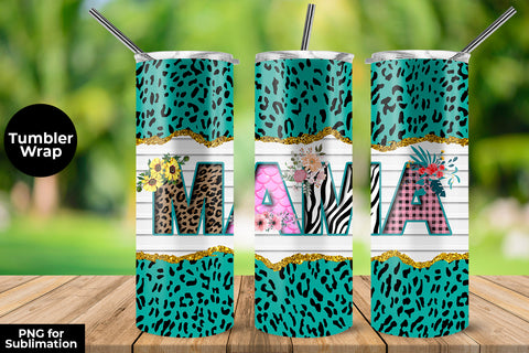 MAMA Turquoise Leopard 20 oz Skinny Tumbler Wrap Sublimation Design Sublimation Sublimatiz Designs 