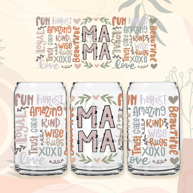 Mama Typography for 16 oz Libbey Beer Can glass Png, Mother's Day word art, mom quote typography Digital Download Sublimation PrintingLife 