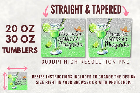 Mamacita Needs a Margarita 20oz Sublimation Tumbler Designs, Tequila Tumbler Design Straight & Tapered PNG Sublimation TumblersByPhill 