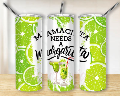 Mamacita Needs a margarita lime 20oz Skinny Tumbler Sublimation Designs for Straight, Tapered Tumbler Design, PNG Digital Download Sublimation BouDesign 