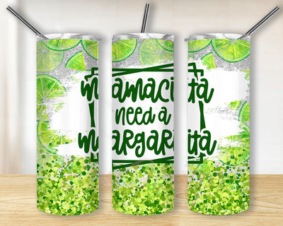 Mamacita Needs a margarita lime 20oz Skinny Tumbler Sublimation Designs for Straight, Tapered Tumbler Design, PNG Digital Download Sublimation BouDesign 