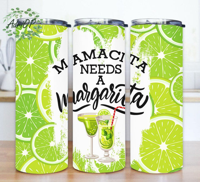 Mamacita Needs a Margarita Skinny Png, Tequila Tumbler Design, Lemons Tumbler Wrap, Margarita 20oz Skinny Tumbler, Drinking Design Png, Digital Download Sublimation AdriOP 