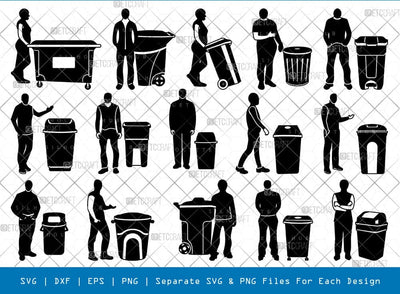Man And Trash Bin Silhouette, Trash Bin SVG, Man With Trash Bin Svg, Rubbish Bin Svg, Garbage Bin Bundle, SB00923 SVG ETC Craft 