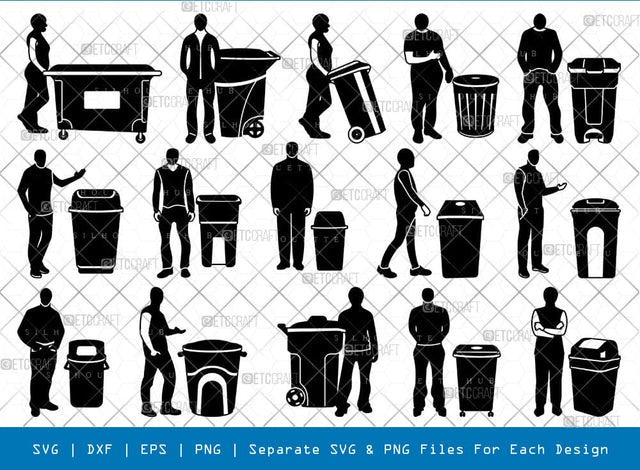 Man And Trash Bin Silhouette, Trash Bin SVG, Man With Trash Bin Svg, Rubbish Bin Svg, Garbage Bin Bundle, SB00923 SVG ETC Craft 