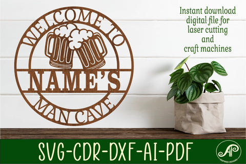 Man cave sign svg laser cut template beer theme SVG APInspireddesigns 