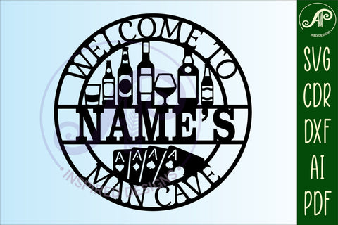 Man cave sign svg laser cut template spirits and cards theme SVG APInspireddesigns 