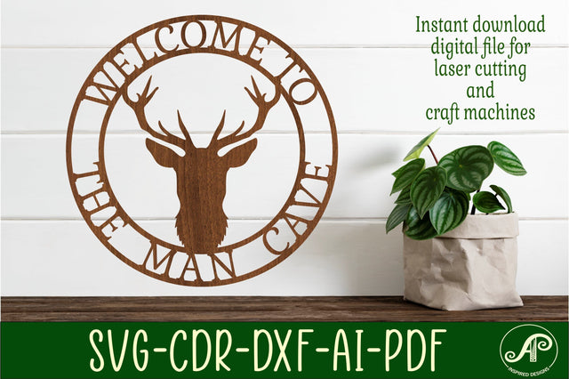 Man cave stag sign, SVG, hunting theme wall hanger, cut file SVG APInspireddesigns 
