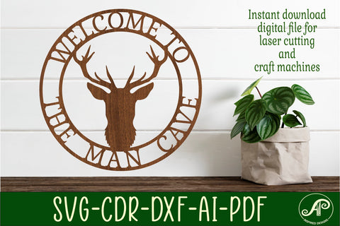Man cave stag sign, SVG, hunting theme wall hanger, cut file SVG APInspireddesigns 