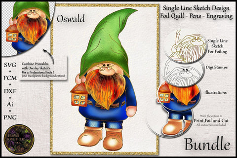 Man Gnome - Oswald - Print n Sketch for Foil Quill - Bundle Sketch DESIGN DrawnTogether with love 
